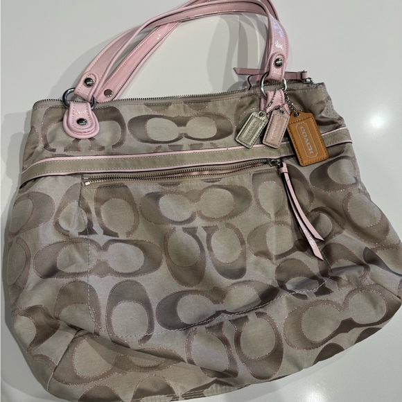 Coach Beige and Pink Signature Shoulder Bag - Picture 2 of 3